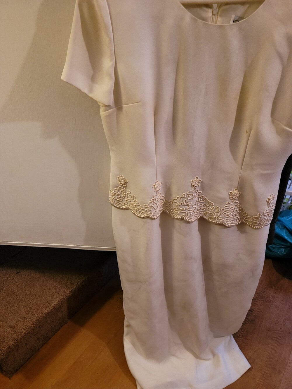 R & M Richards Cream Midi Dress with Lace Appliqué